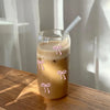 Pink Bow Glass Tumbler – 500ml Reusable Cup with Lid & Straw