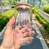Pink Bow Glass Tumbler – 500ml Reusable Cup with Lid & Straw