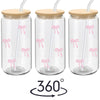 Pink Bow Glass Tumbler – 500ml Reusable Cup with Lid & Straw